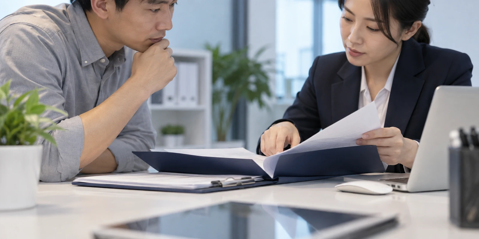 客户与工作人员核对报告文件及领取安排的亲子鉴定咨询示意场景