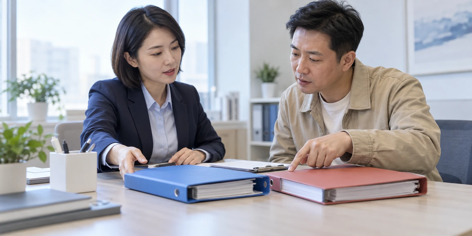 亲子鉴定成年人通过电话确认用途及办理路线 成年人在咨询桌前核对亲子鉴定报告用途与办理路线