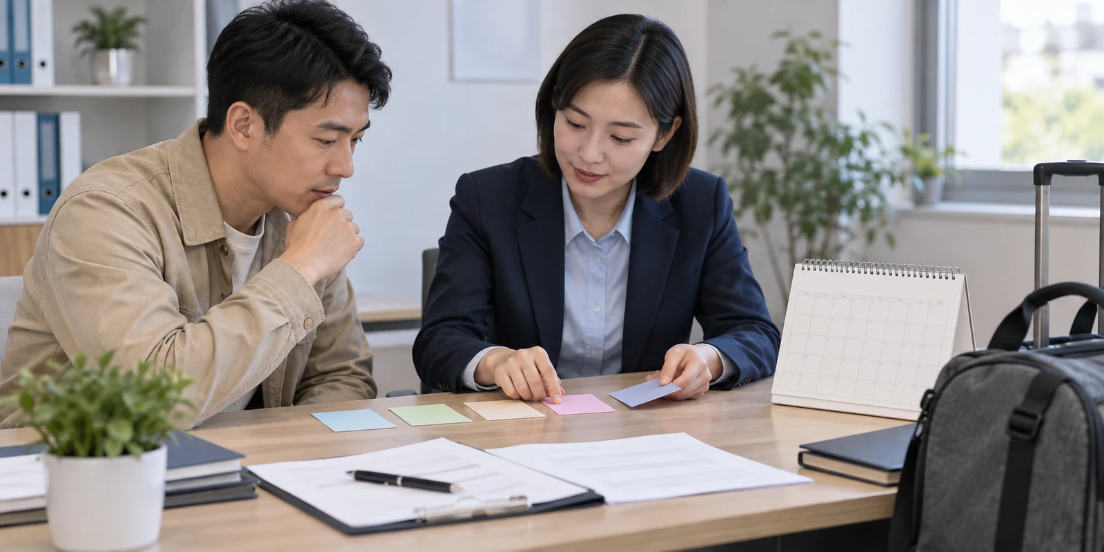 亲子鉴定成年人通过电话核对到访行程和时间安排 成年人在咨询桌前核对亲子鉴定到访与时间安排