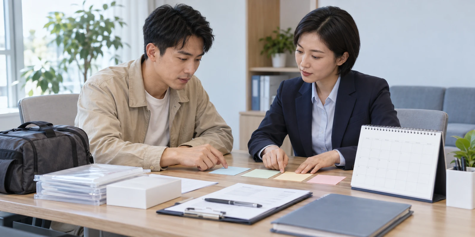 亲子鉴定成年人通过电话核对到访行程和时间安排 成年人在咨询桌前核对亲子鉴定到访与时间安排