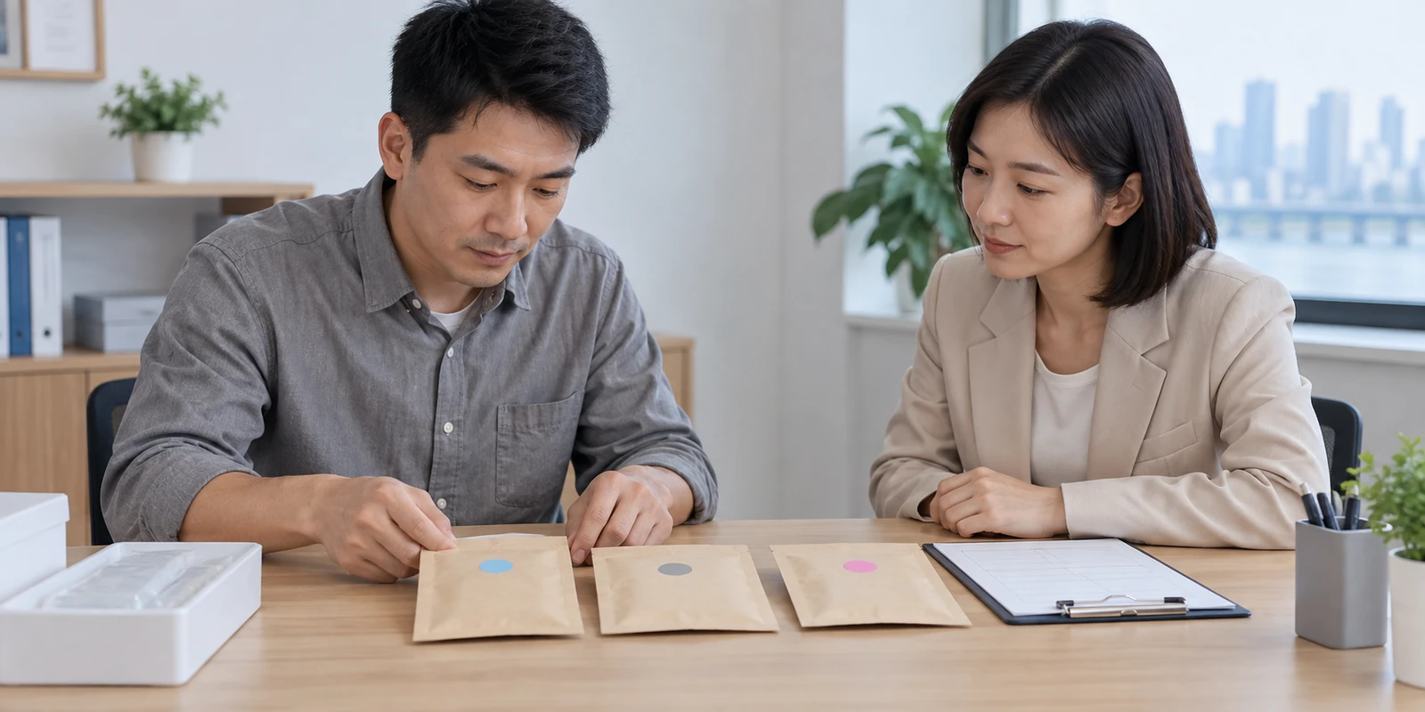 工作人员核对分开包装的亲子鉴定样本与对应标记