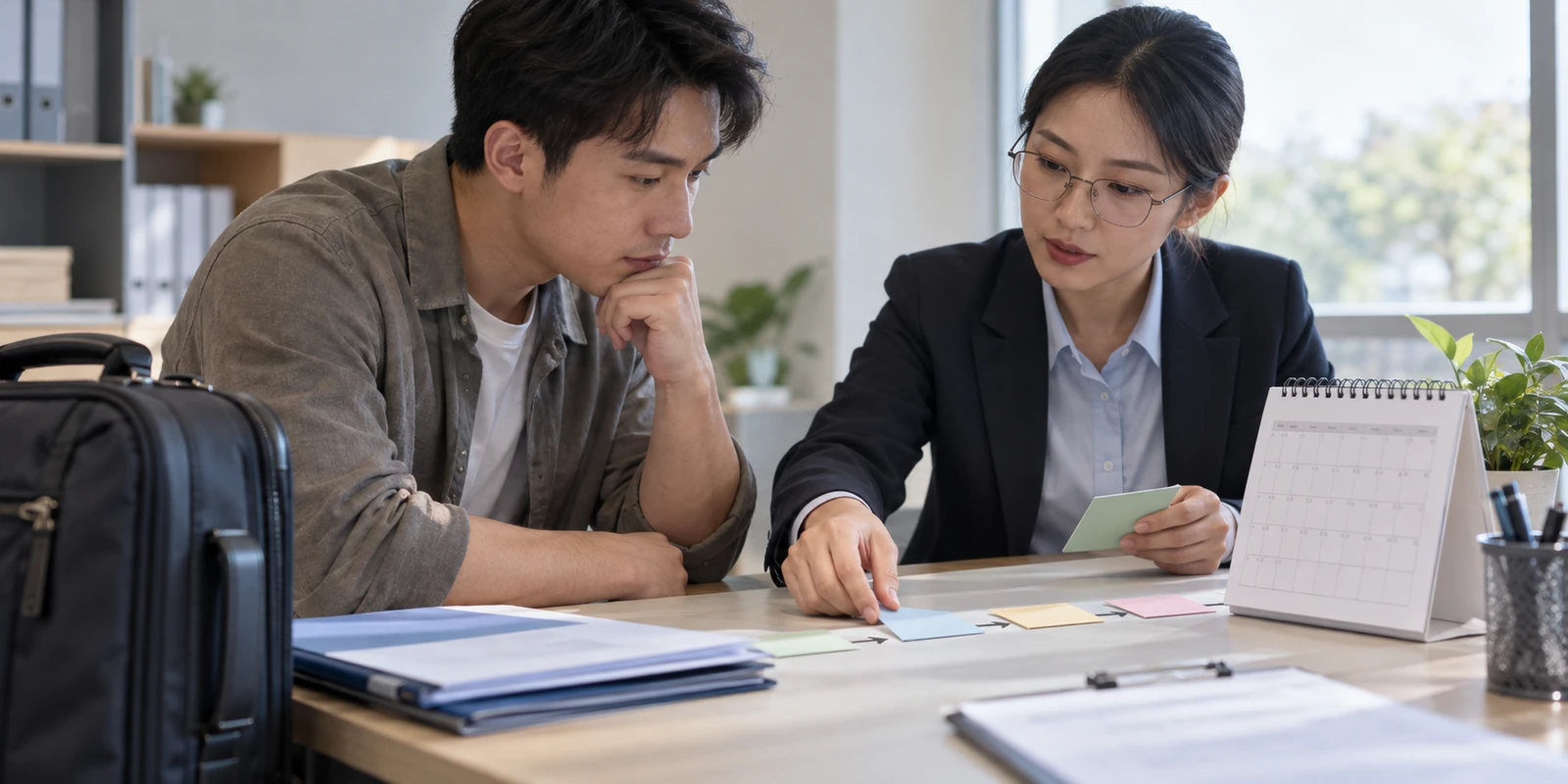 亲子鉴定成年人通过电话核对到访行程和时间安排 成年人在咨询桌前核对亲子鉴定到访与时间安排