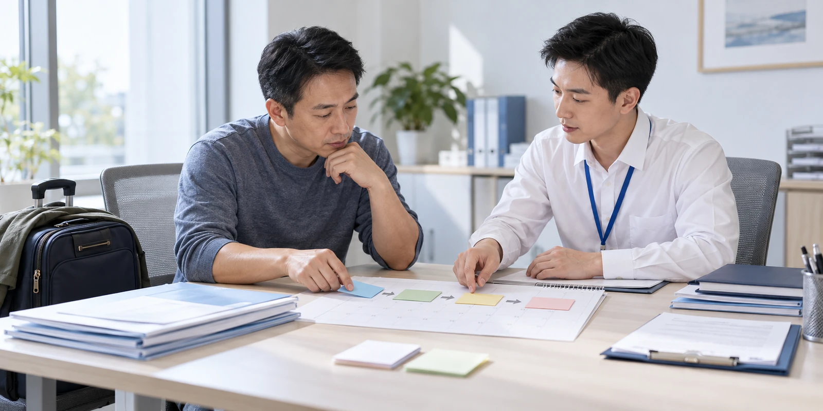 亲子鉴定成年人通过电话核对到访行程和时间安排 成年人在咨询桌前核对亲子鉴定到访与时间安排