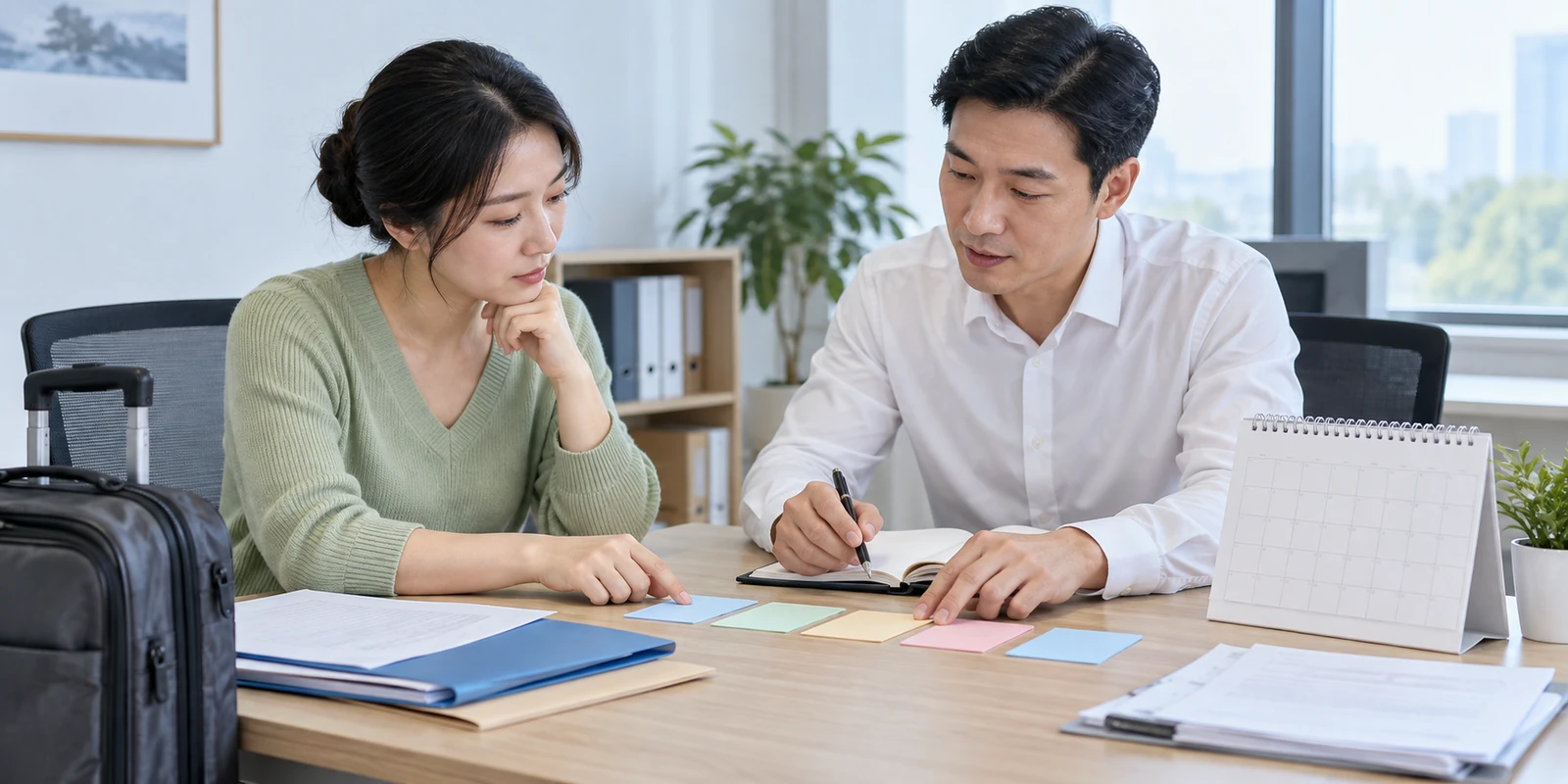 亲子鉴定成年人通过电话核对到访行程和时间安排 成年人在咨询桌前核对亲子鉴定到访与时间安排
