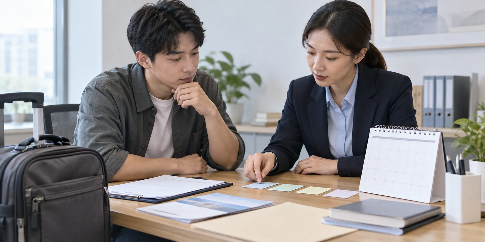 亲子鉴定成年人通过电话核对到访行程和时间安排 成年人在咨询桌前核对亲子鉴定到访与时间安排