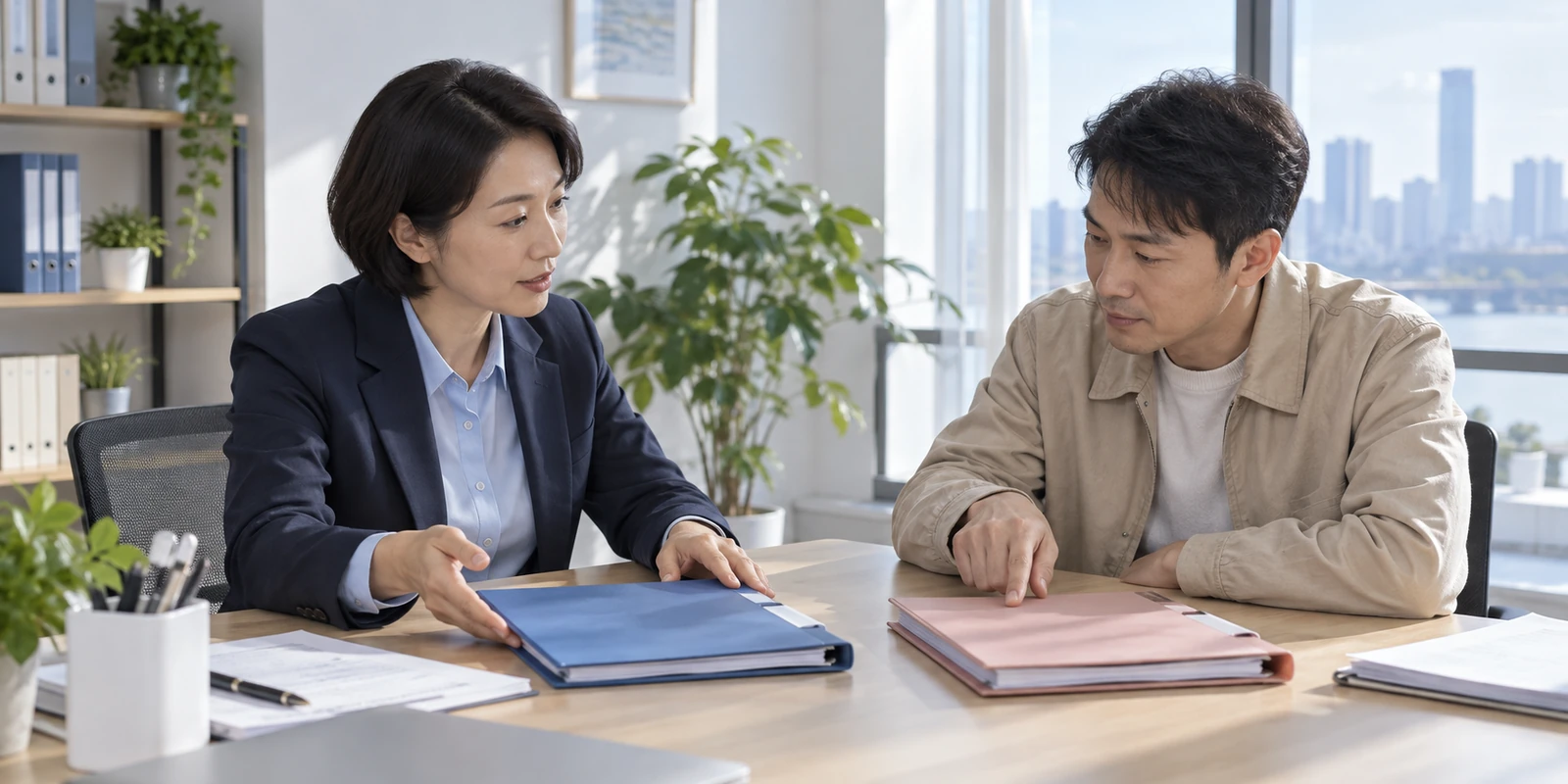 亲子鉴定成年人通过电话确认用途及办理路线 成年人在咨询桌前核对亲子鉴定报告用途与办理路线