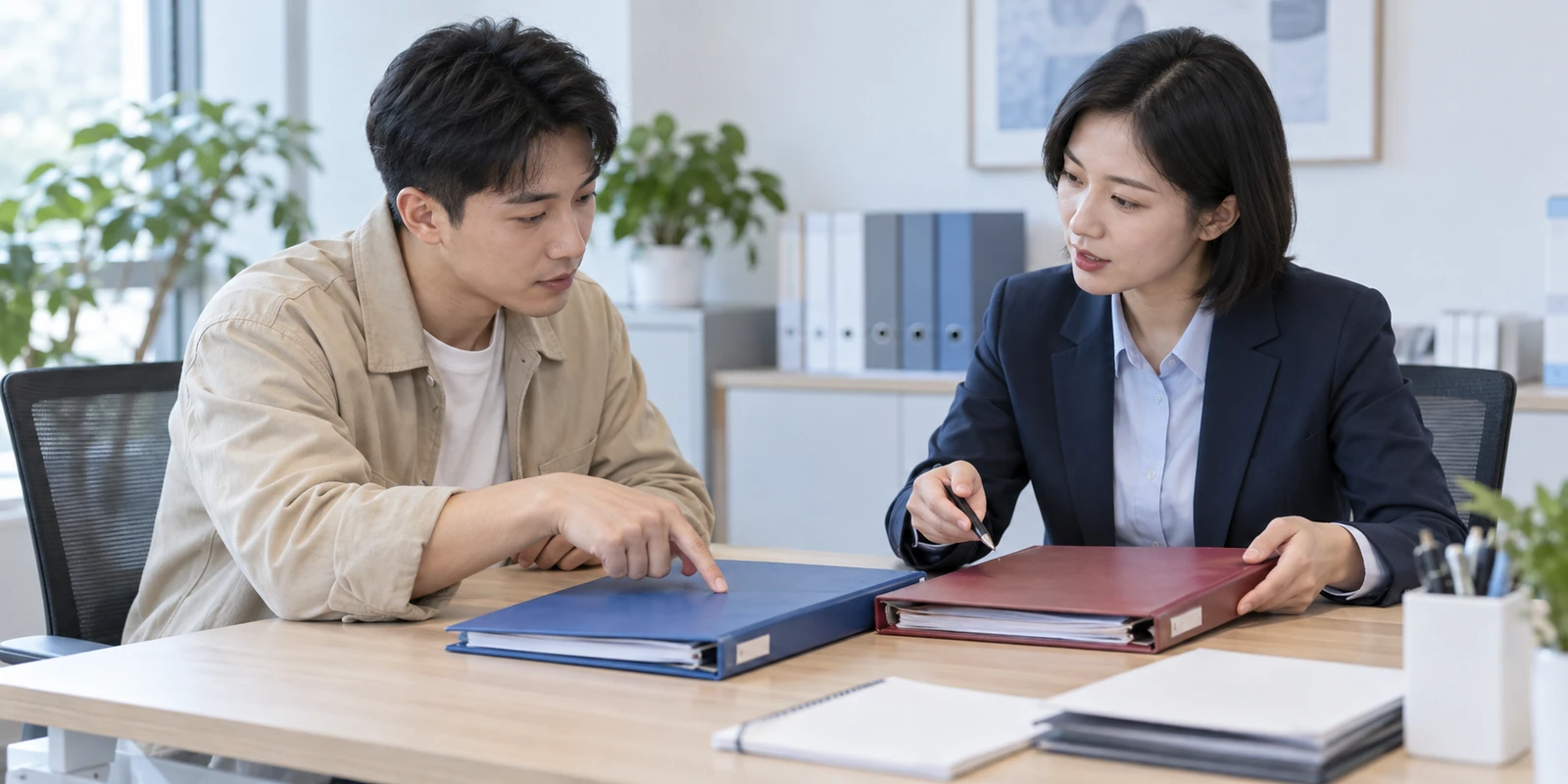 亲子鉴定成年人出发前整理到访所需的资料夹 成年人在咨询桌前核对亲子鉴定报告用途与办理路线