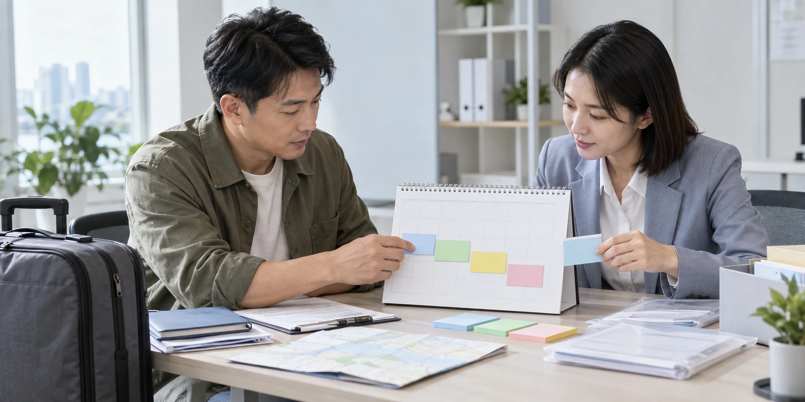 亲子鉴定成年人通过电话核对到访行程和时间安排 成年人在咨询桌前核对亲子鉴定到访与时间安排